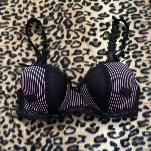 La Vie En Rose Black and Pink Striped Bra
